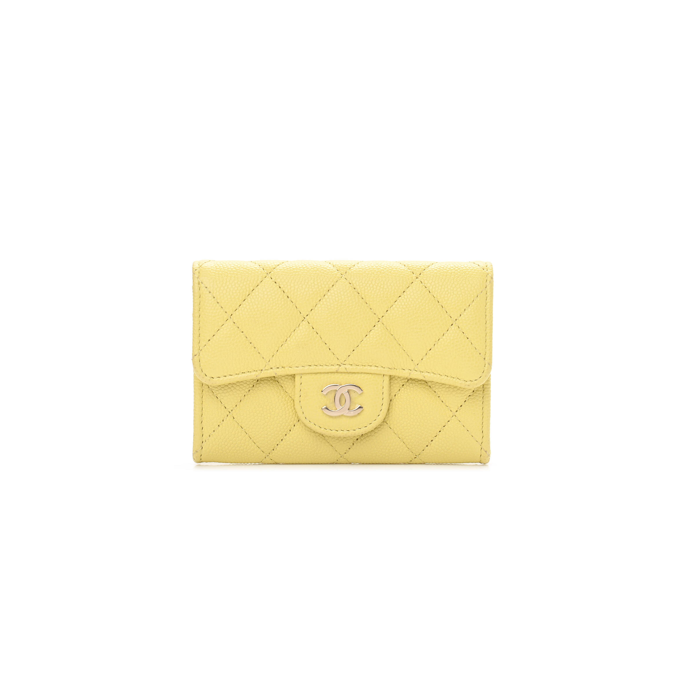 CHANEL CAVIAR QUILTED FLAP CARD HOLDER WALLET YELLOW AP0214 (11.3*7.5*2.5cm)